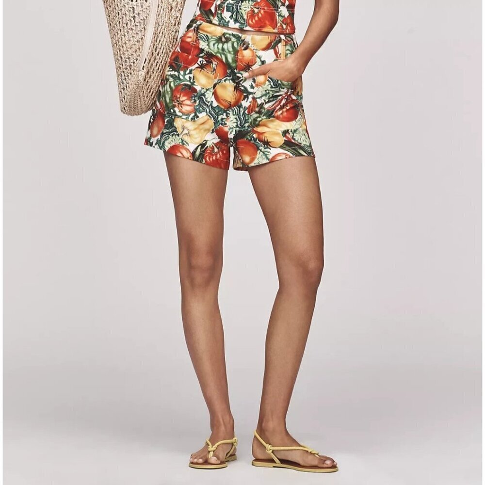 The Colette Linen Blend Shorts by Maeve Tomato Print 32